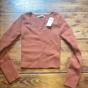 Rust Ribbed Long Sleeve Top